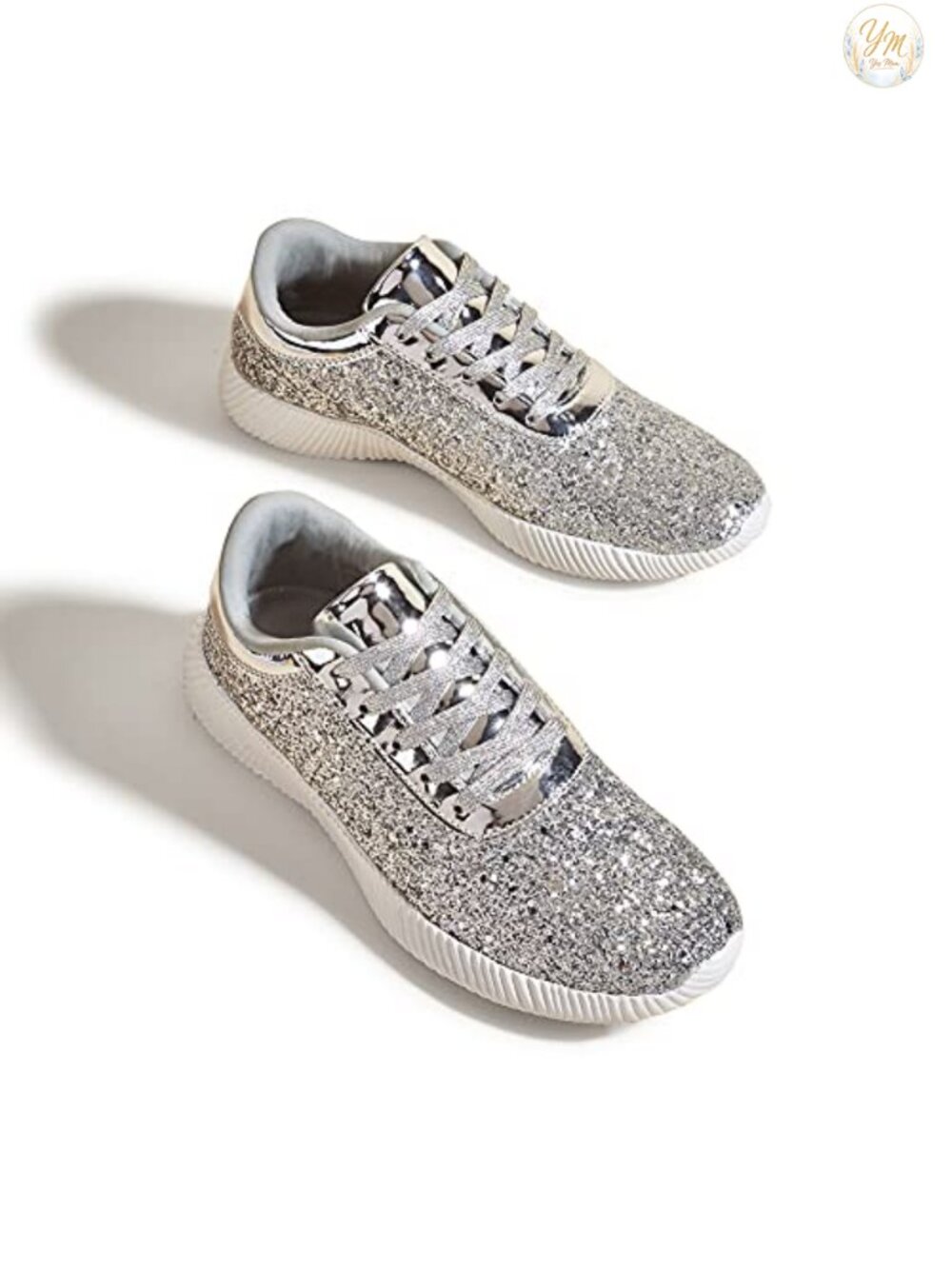 Glitter Sparkly Fashion Sneakers Lace-Up Non-Slip Athletic Shoe
